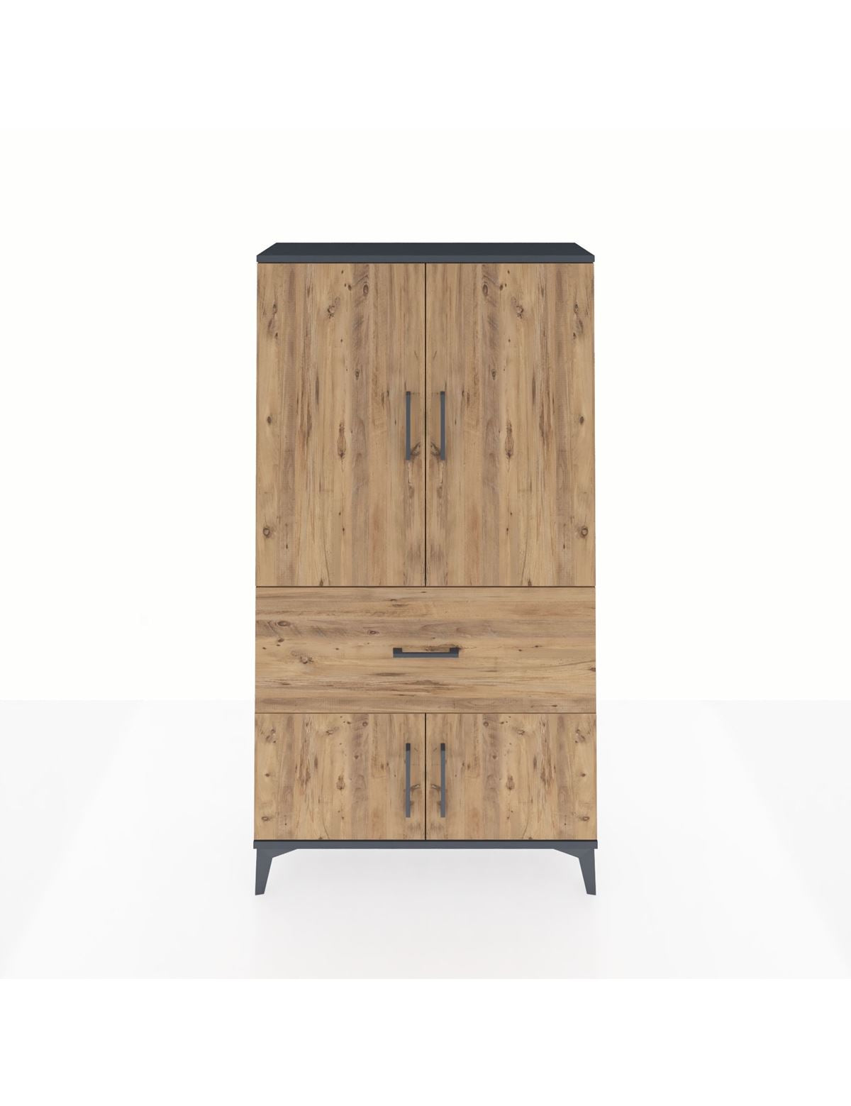 Arges Dolap 3 Raflı Tek Çekmeceli 4 Kapaklı 88x30x163 Antrasit-Çam