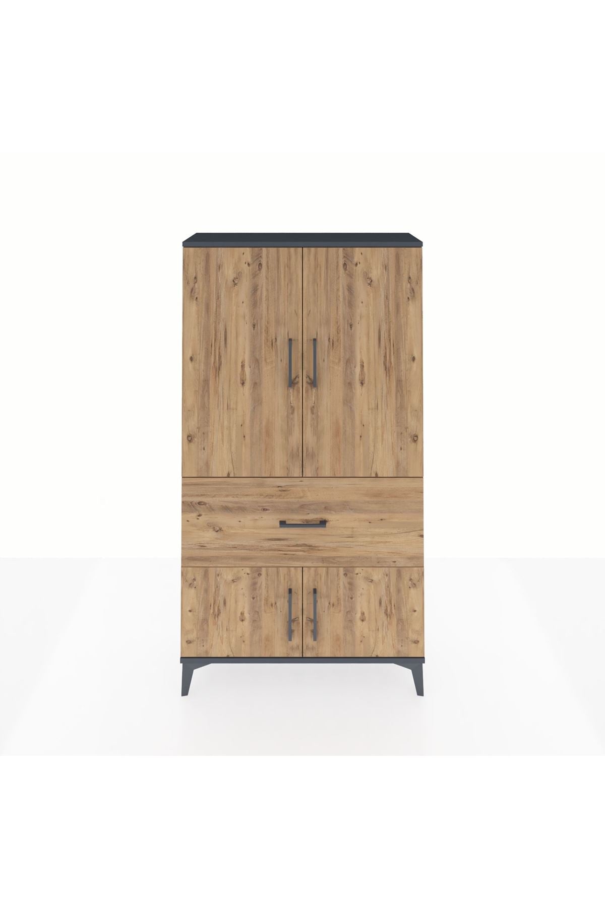 Arges Dolap 3 Raflı Tek Çekmeceli 4 Kapaklı 88x30x163 Antrasit-Çam