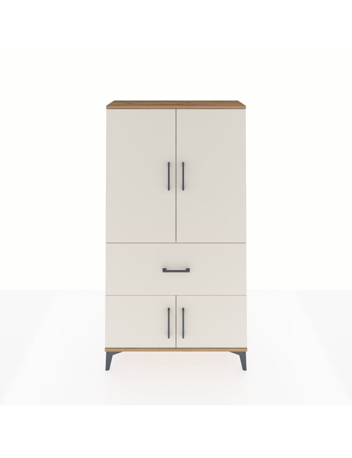 Arges Dolap 3 Raflı Tek Çekmeceli 4 Kapaklı 88x30x163 Çam-Aytaşı