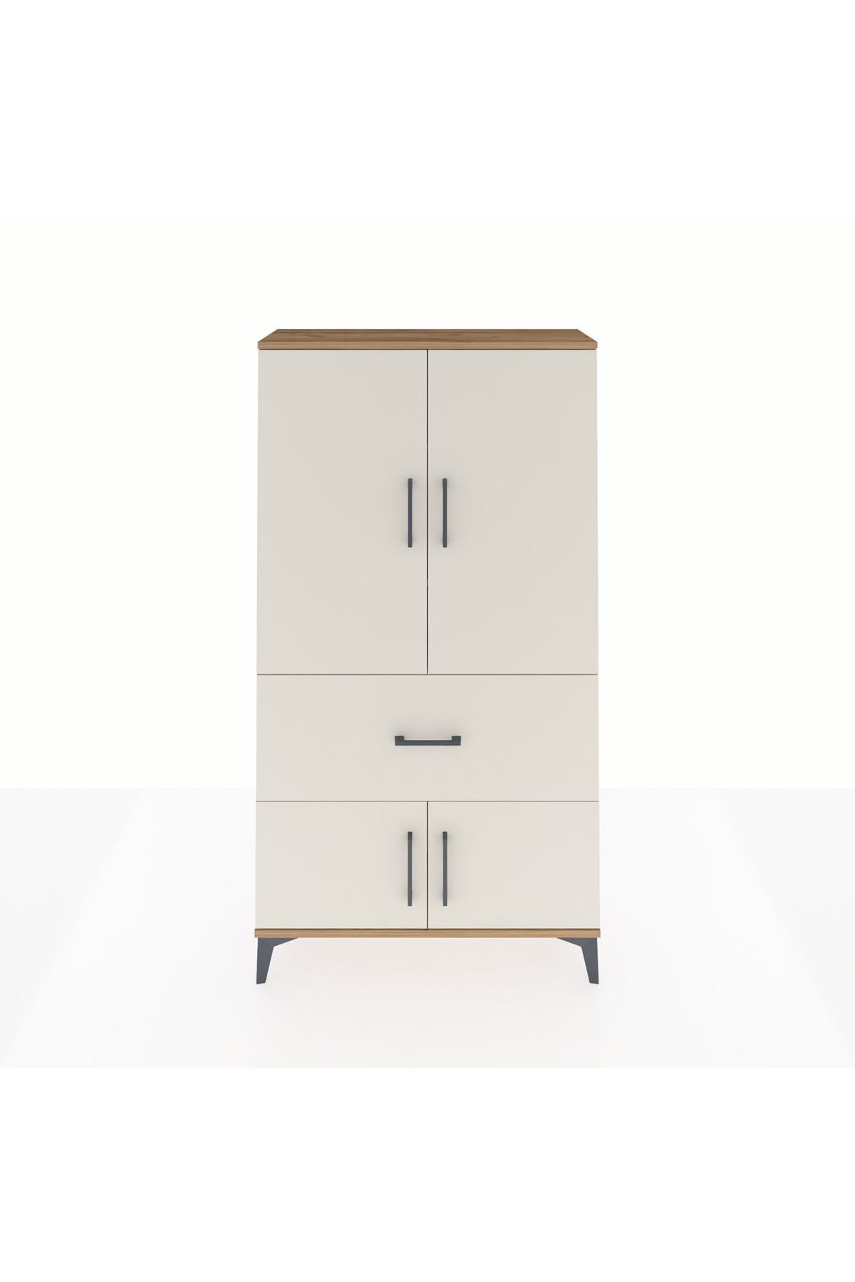 Arges Dolap 3 Raflı Tek Çekmeceli 4 Kapaklı 88x30x163 Çam-Aytaşı