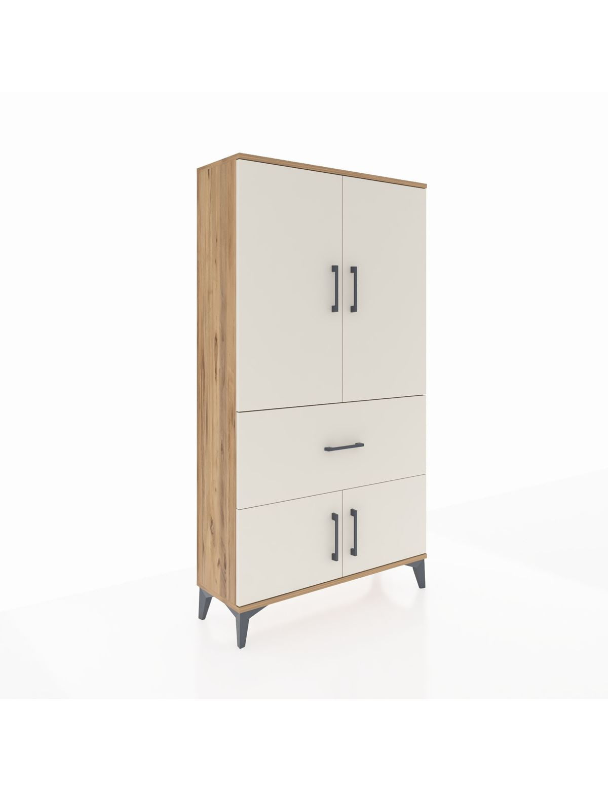 Arges Dolap 3 Raflı Tek Çekmeceli 4 Kapaklı 88x30x163 Çam-Aytaşı