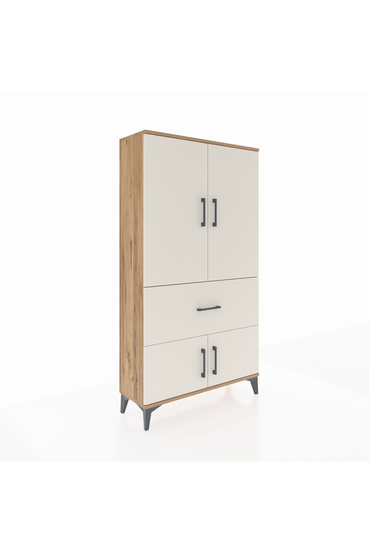 Arges Dolap 3 Raflı Tek Çekmeceli 4 Kapaklı 88x30x163 Çam-Aytaşı