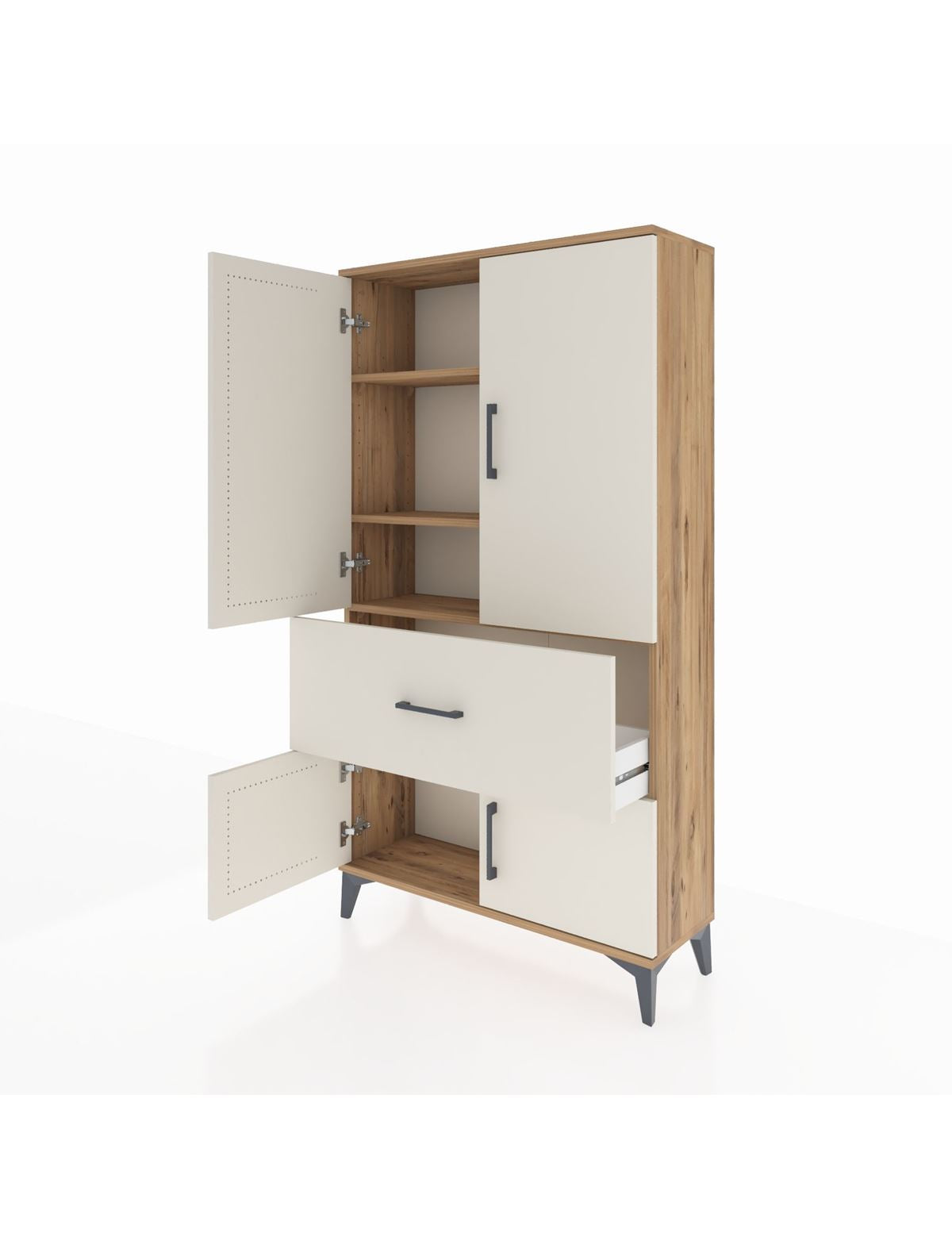Arges Dolap 3 Raflı Tek Çekmeceli 4 Kapaklı 88x30x163 - S21M015V7A