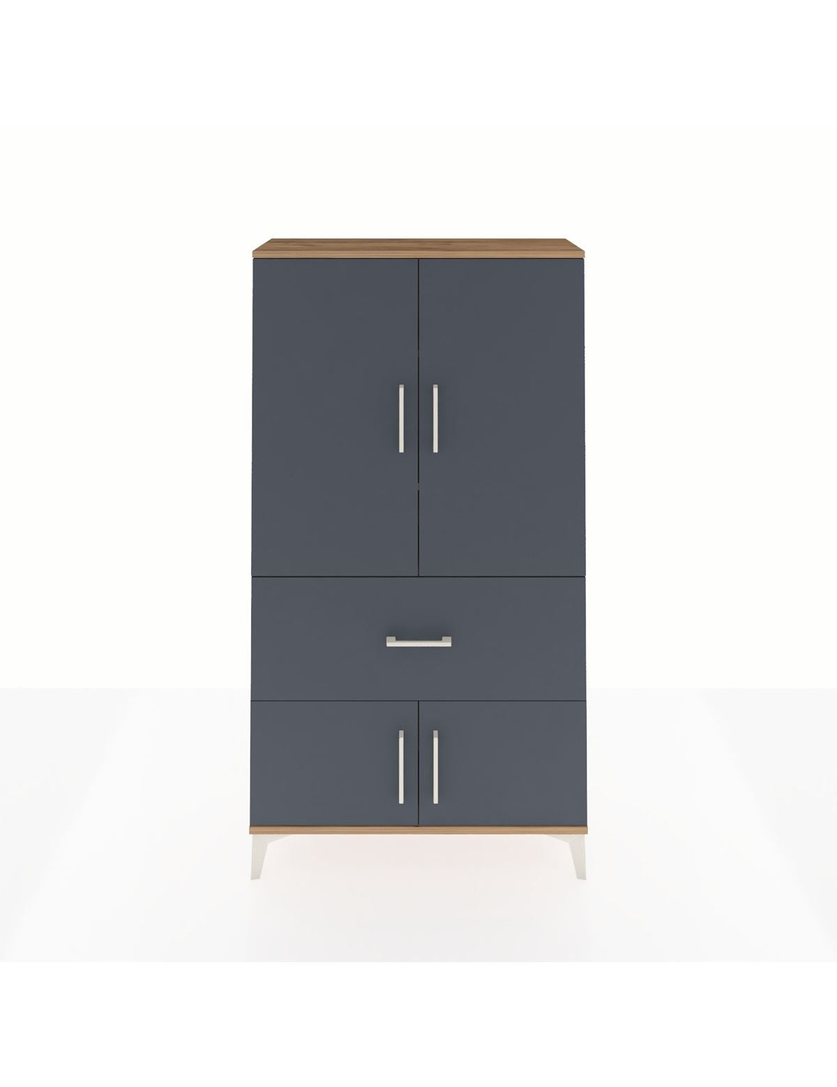 Arges Dolap 3 Raflı Tek Çekmeceli 4 Kapaklı 88x30x163 Çam-Antrasit