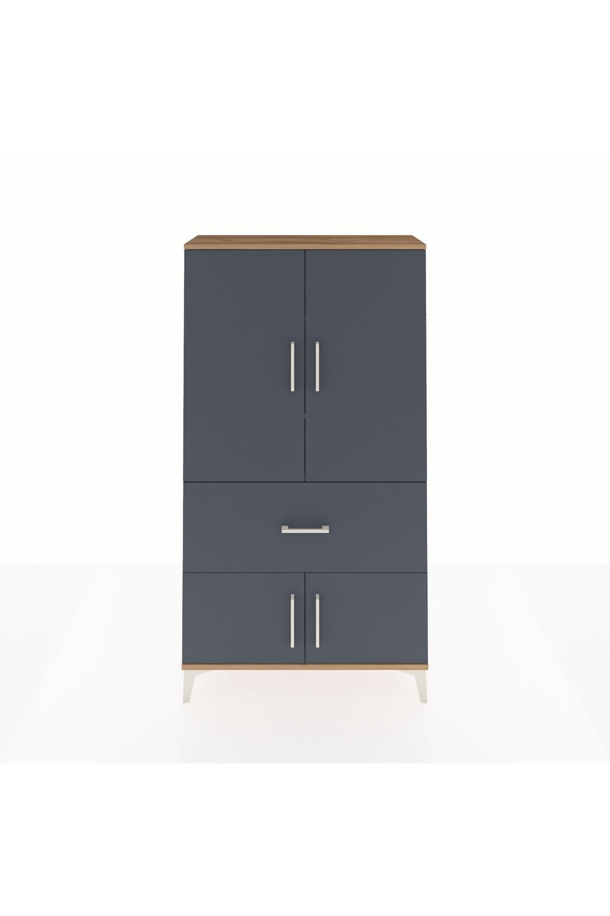 Arges Dolap 3 Raflı Tek Çekmeceli 4 Kapaklı 88x30x163 Çam-Antrasit