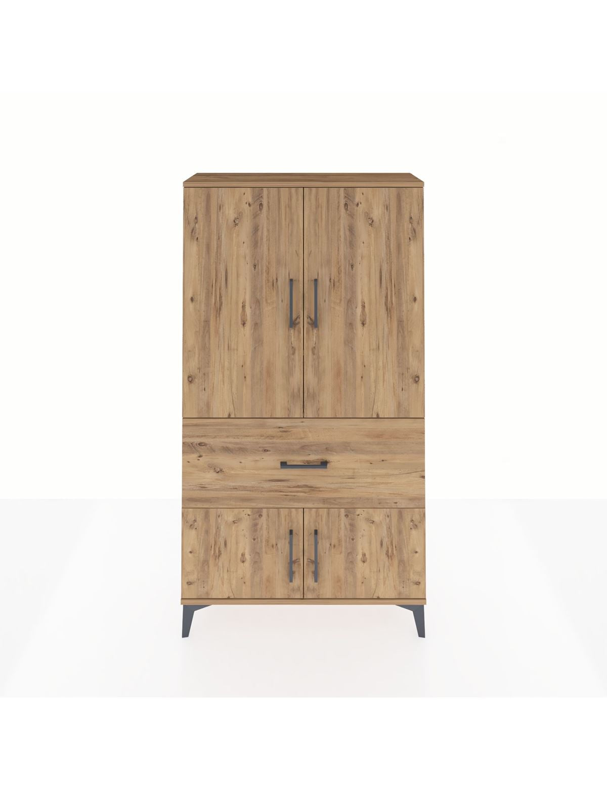 Arges Dolap 3 Raflı Tek Çekmeceli 4 Kapaklı 88x30x163 Çam-Çam