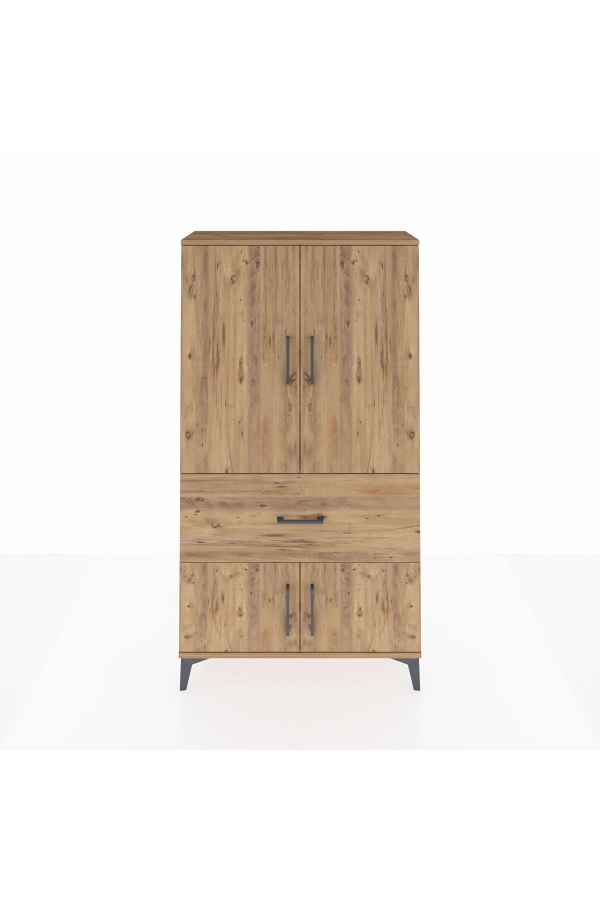 Arges Dolap 3 Raflı Tek Çekmeceli 4 Kapaklı 88x30x163 Çam-Çam