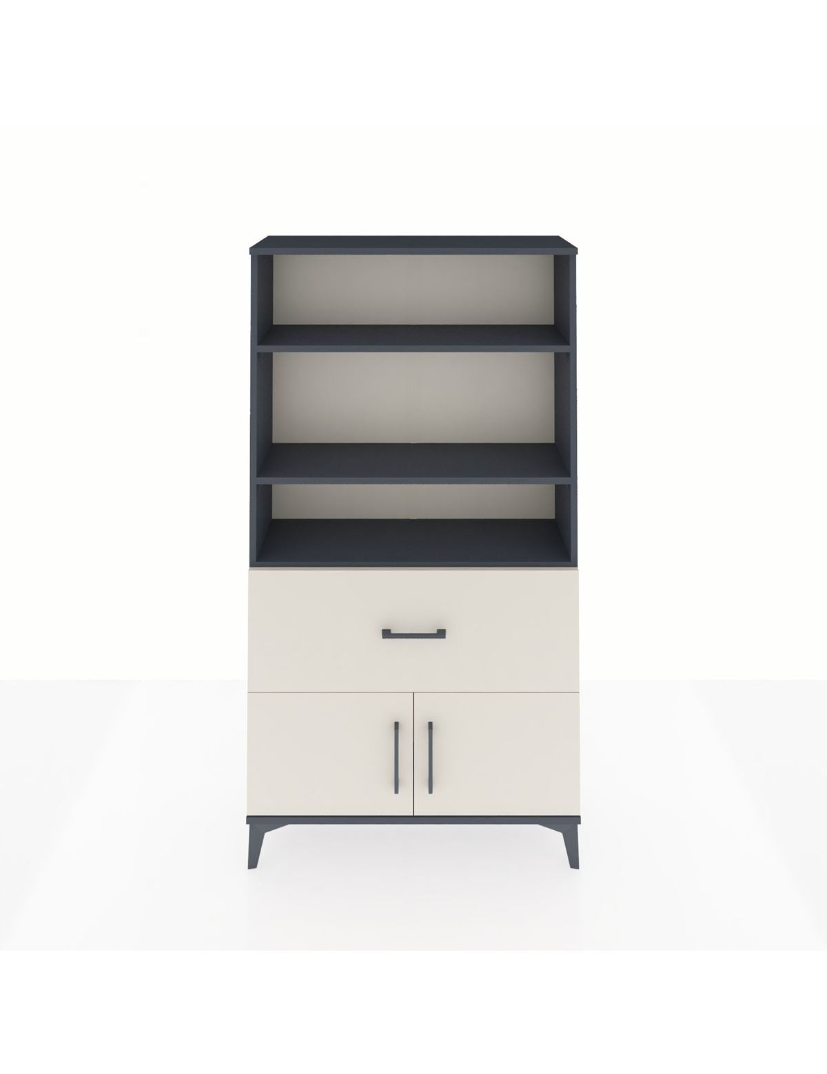 Arges Dolap 3 Raflı Tek Çekmeceli 2 Kapaklı 88x30x163 Antrasit-Aytaşı