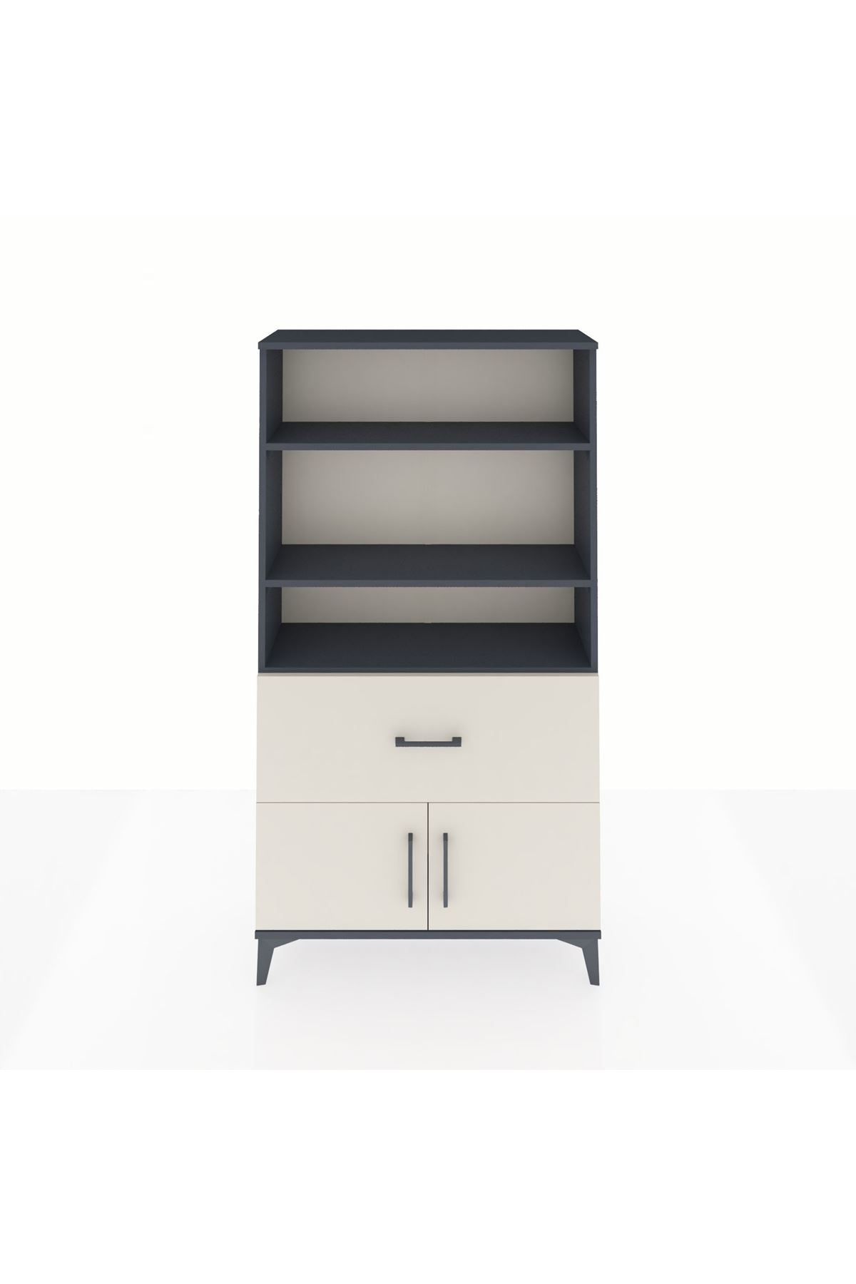 Arges Dolap 3 Raflı Tek Çekmeceli 2 Kapaklı 88x30x163 Antrasit-Aytaşı