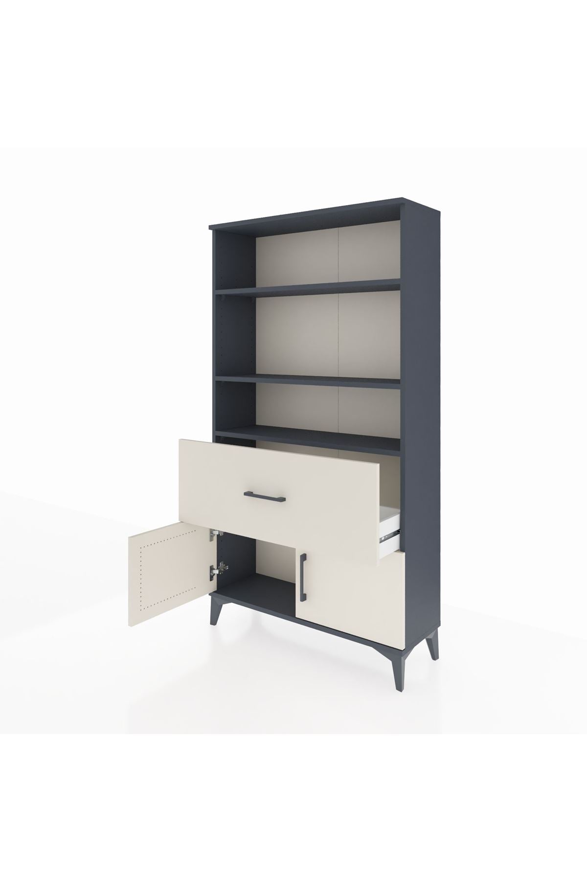 Arges Dolap 3 Raflı Tek Çekmeceli 2 Kapaklı 88x30x163 Antrasit-Aytaşı