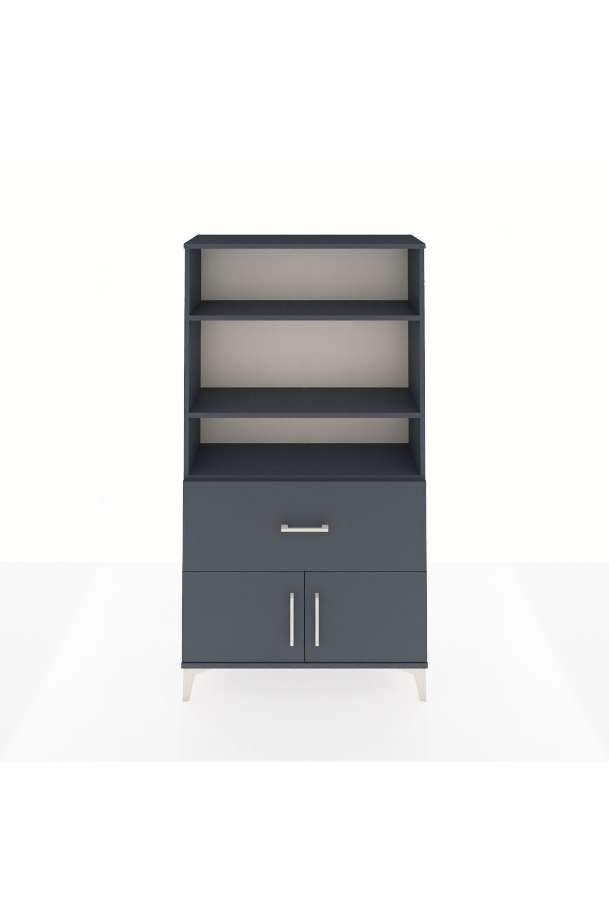 Arges Dolap 3 Raflı Tek Çekmeceli 2 Kapaklı 88x30x163 Antrasit-Antrasit