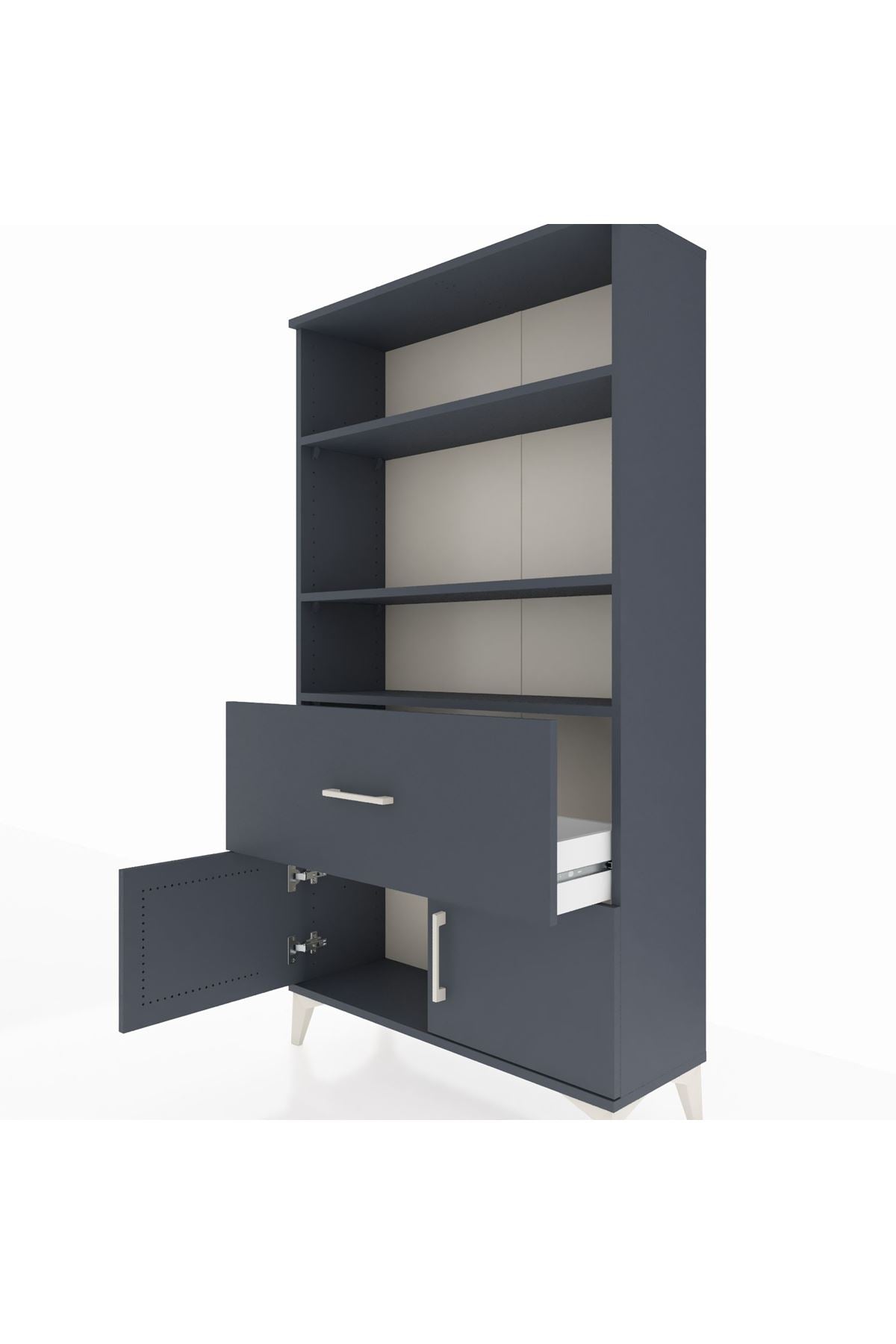 Arges Dolap 3 Raflı Tek Çekmeceli 2 Kapaklı 88x30x163 Antrasit-Antrasit