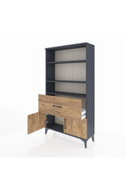 Arges Dolap 3 Raflı Tek Çekmeceli 2 Kapaklı 88x30x163 Antrasit-Çam