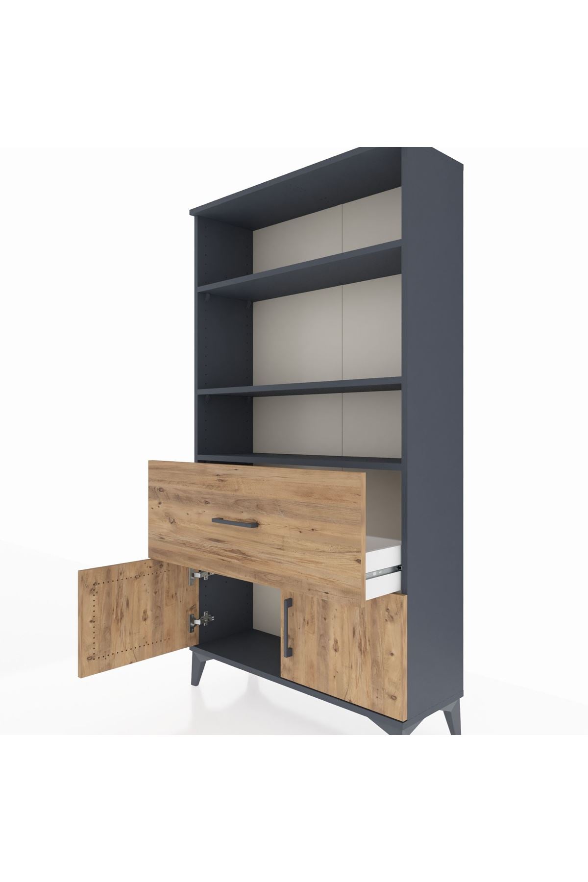 Arges Dolap 3 Raflı Tek Çekmeceli 2 Kapaklı 88x30x163 Antrasit-Çam