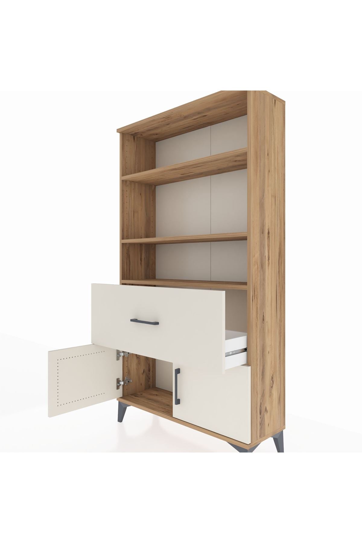 Arges Dolap 3 Raflı Tek Çekmeceli 2 Kapaklı 88x30x163 Çam-Aytaşı