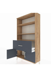 Arges Dolap 3 Raflı Tek Çekmeceli 2 Kapaklı 88x30x163 Çam-Antrasit