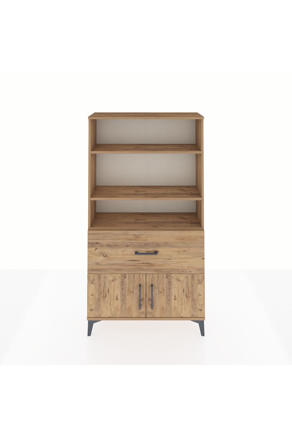 Arges Dolap 3 Raflı Tek Çekmeceli 2 Kapaklı 88x30x163 Çam-Çam