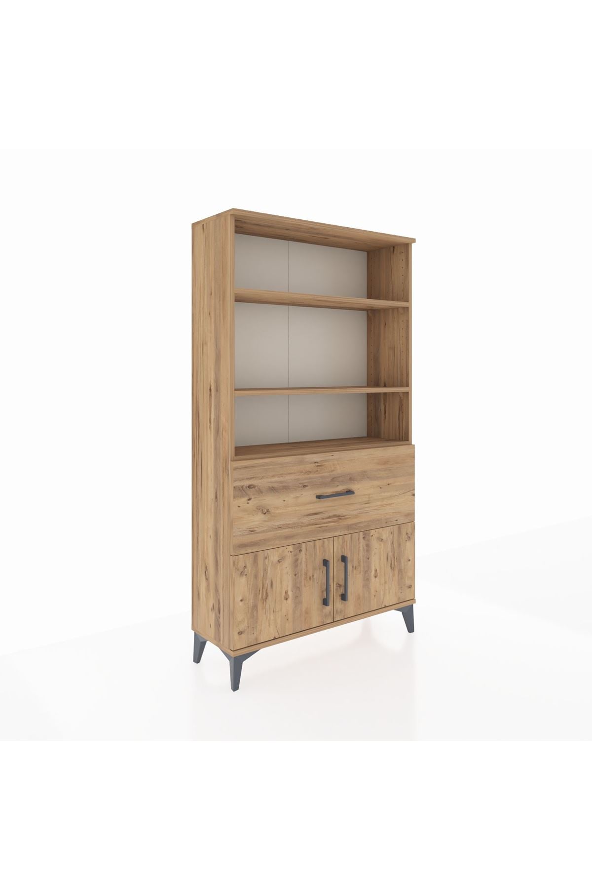 Arges Dolap 3 Raflı Tek Çekmeceli 2 Kapaklı 88x30x163 Çam-Çam