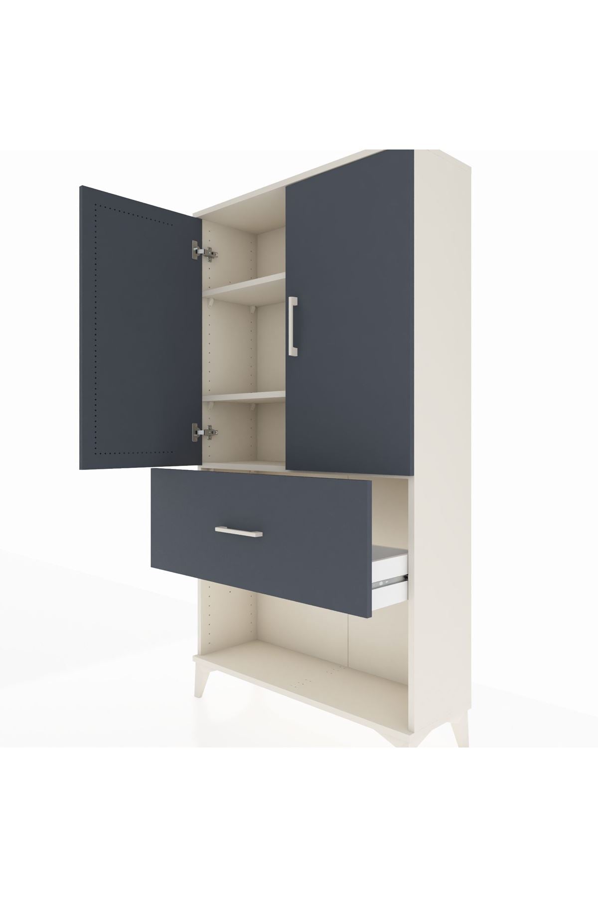 Arges Dolap 3 Raflı Tek Çekmeceli 2 Kapaklı 88x30x163 Aytaşı-Antrasit