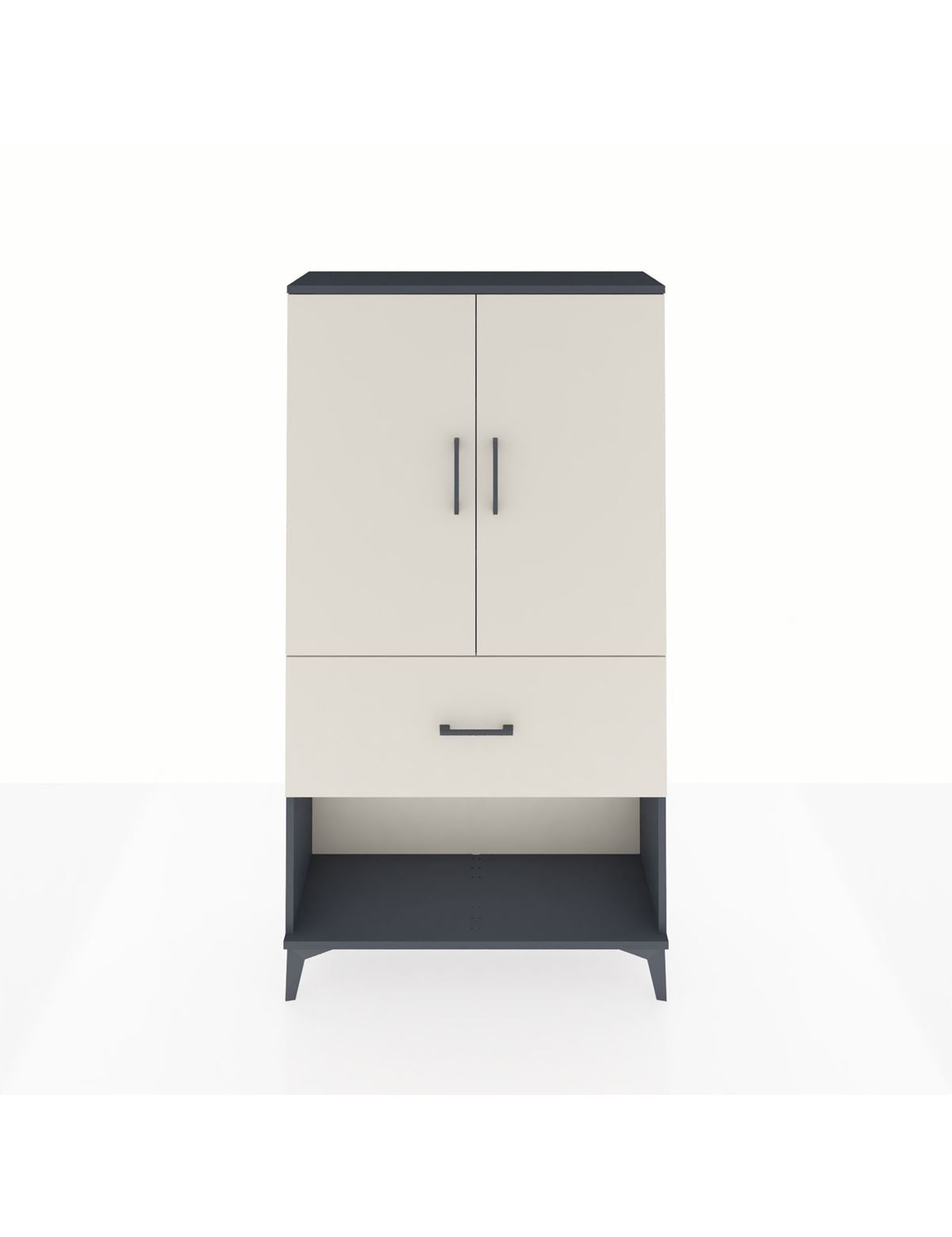 Arges Dolap 3 Raflı Tek Çekmeceli 2 Kapaklı 88x30x163 Antrasit-Aytaşı