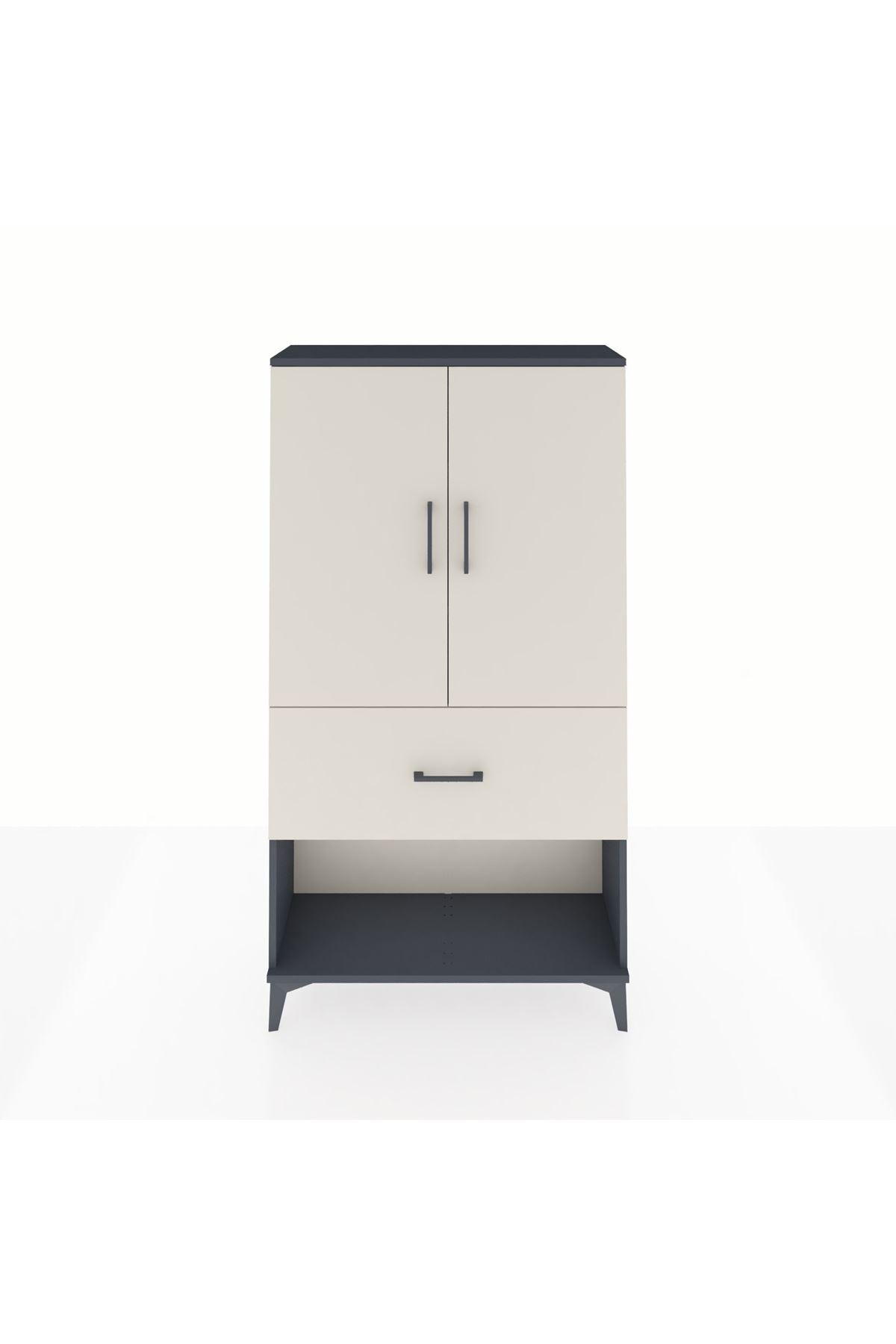 Arges Dolap 3 Raflı Tek Çekmeceli 2 Kapaklı 88x30x163 Antrasit-Aytaşı