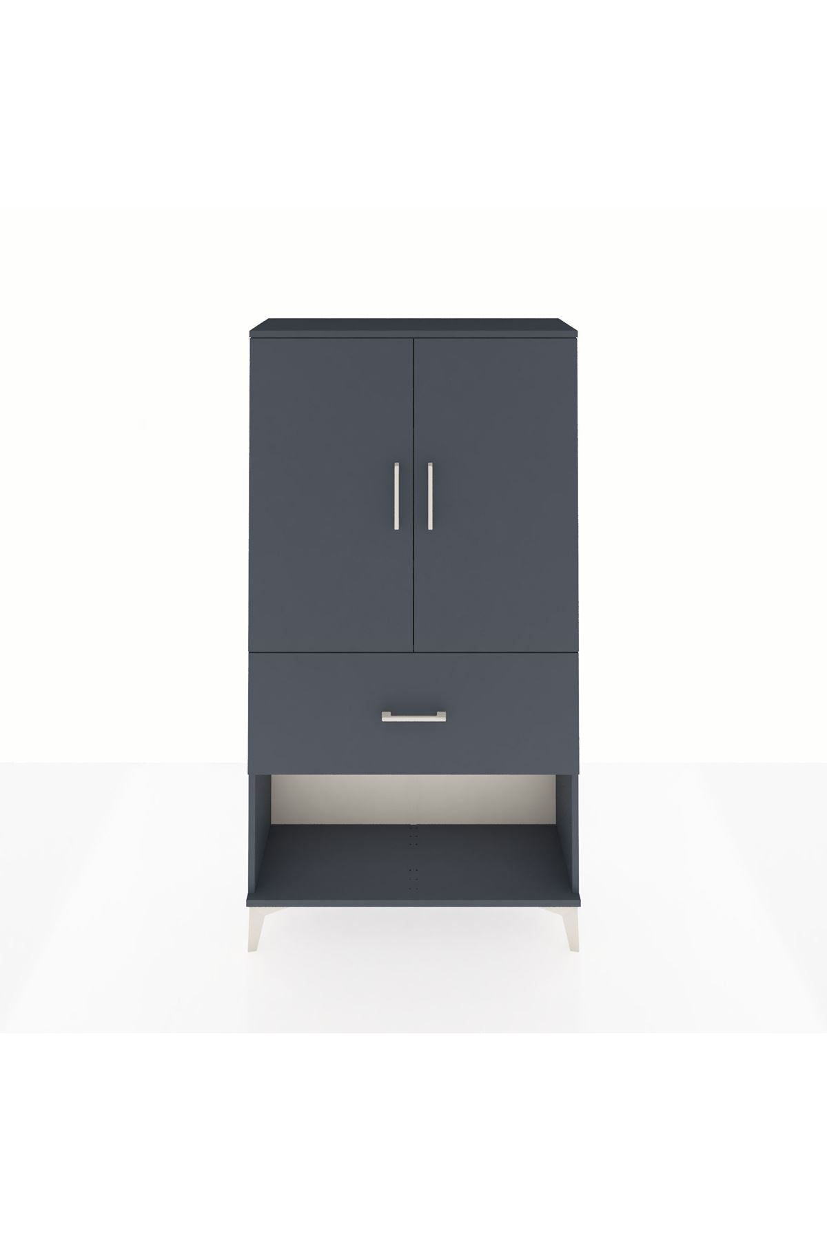 Arges Dolap 3 Raflı Tek Çekmeceli 2 Kapaklı 88x30x163 Antrasit-Antrasit