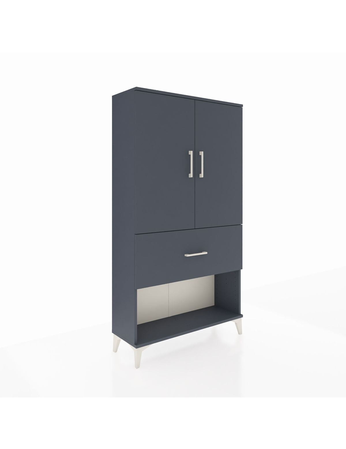 Arges Dolap 3 Raflı Tek Çekmeceli 2 Kapaklı 88x30x163 Antrasit-Antrasit