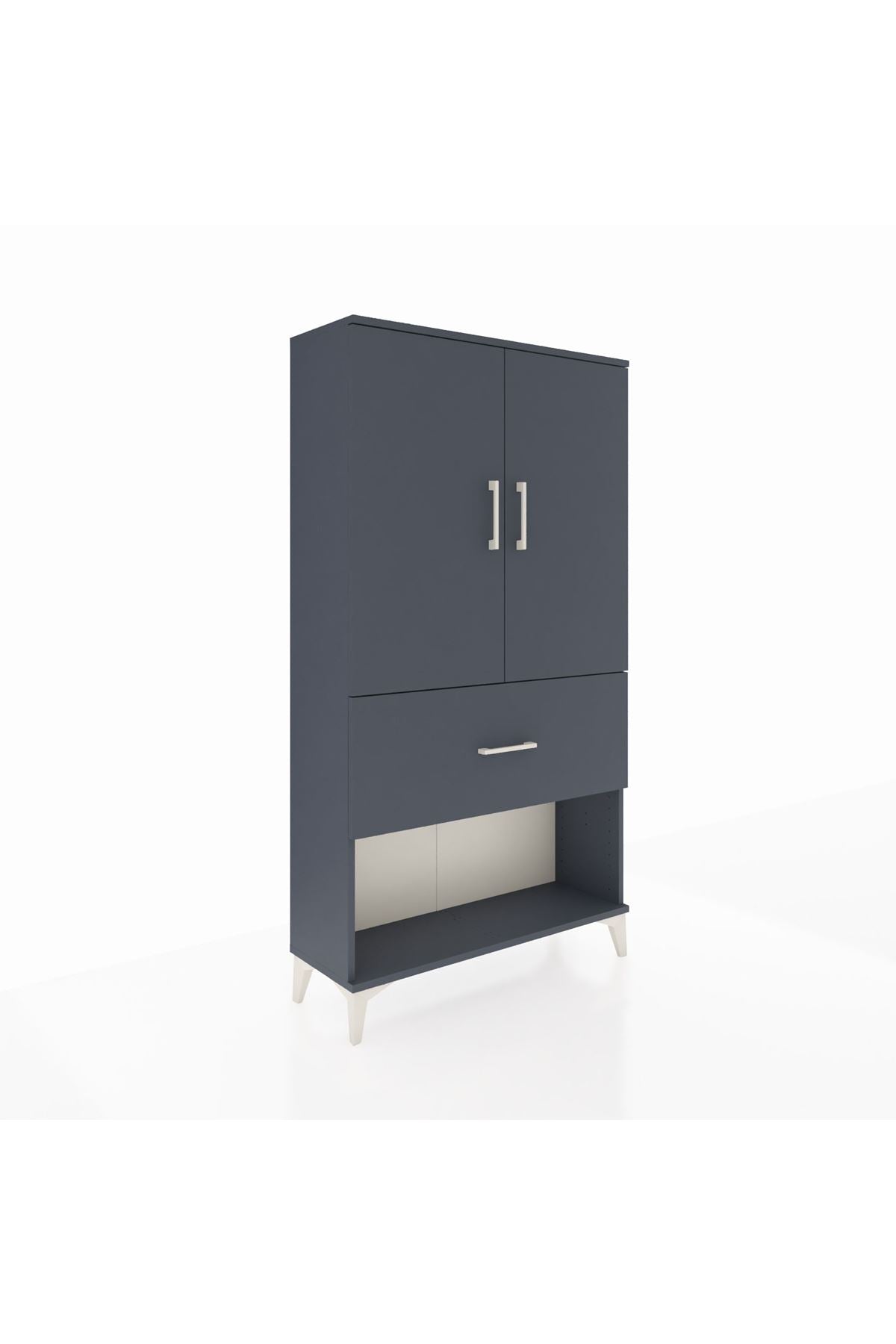 Arges Dolap 3 Raflı Tek Çekmeceli 2 Kapaklı 88x30x163 Antrasit-Antrasit