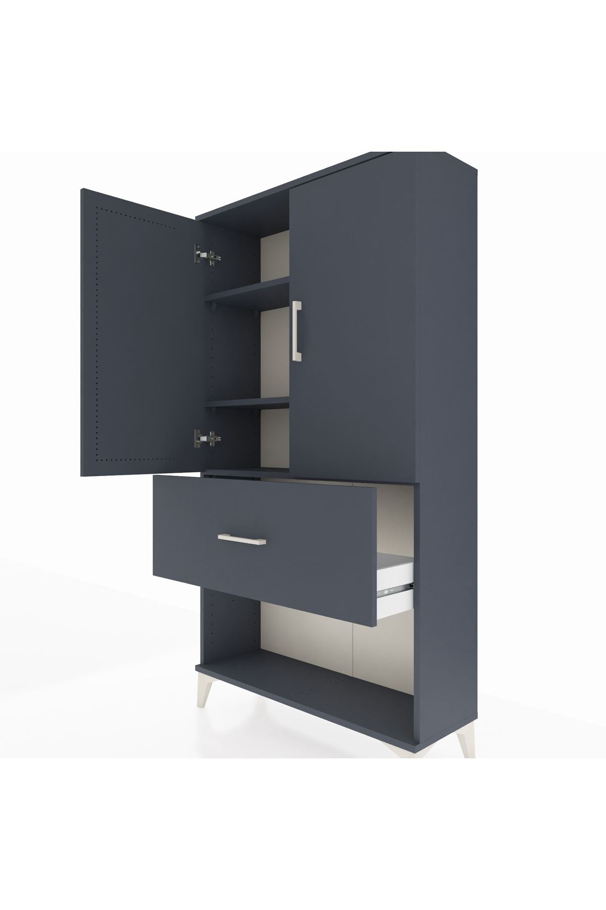 Arges Dolap 3 Raflı Tek Çekmeceli 2 Kapaklı 88x30x163 Antrasit-Antrasit