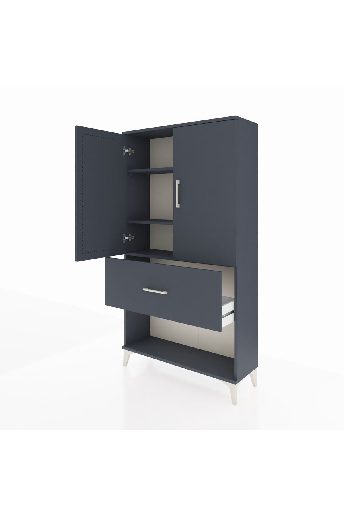 Arges Dolap 3 Raflı Tek Çekmeceli 2 Kapaklı 88x30x163 Antrasit-Antrasit