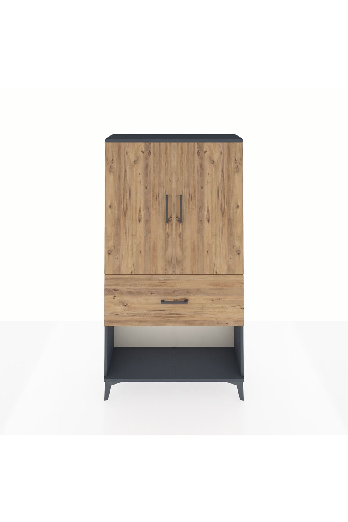 Arges Dolap 3 Raflı Tek Çekmeceli 2 Kapaklı 88x30x163 Antrasit-Çam