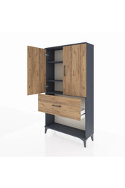 Arges Dolap 3 Raflı Tek Çekmeceli 2 Kapaklı 88x30x163 Antrasit-Çam