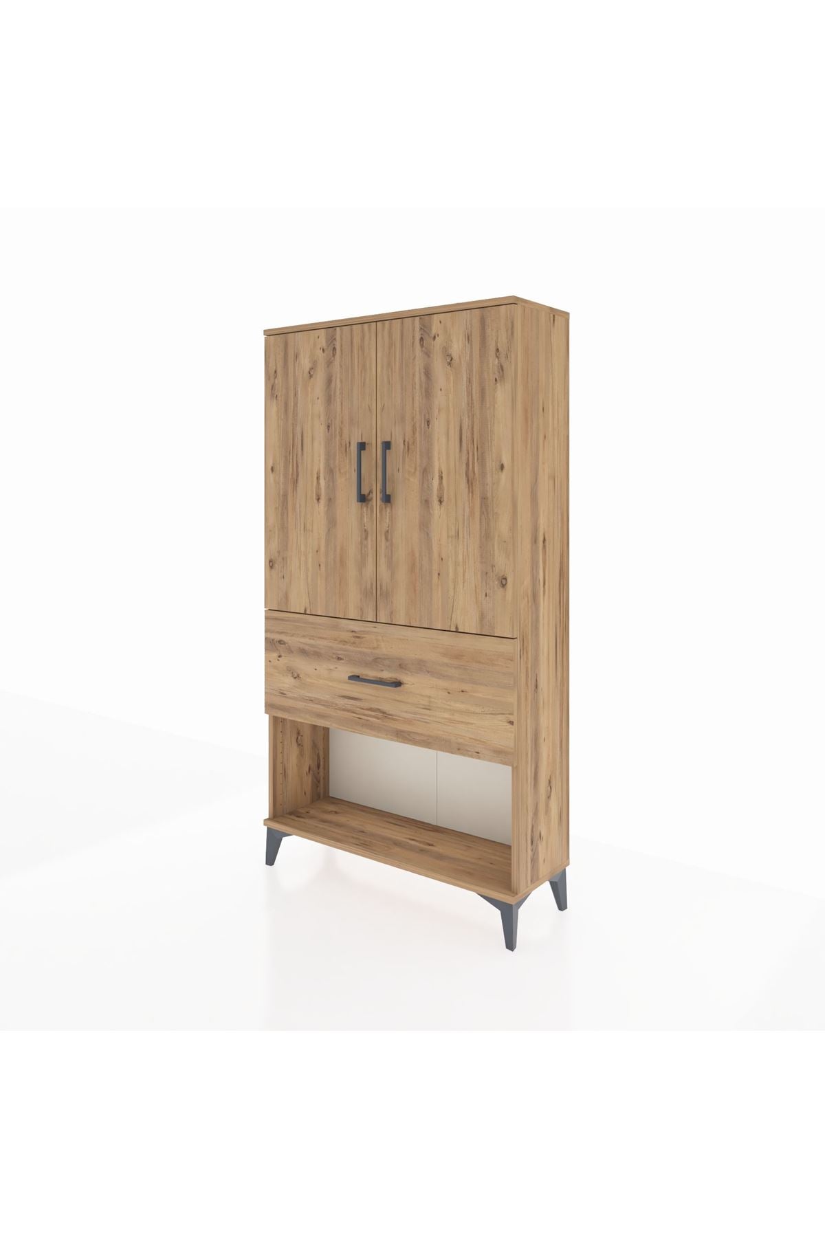 Arges Dolap 3 Raflı Tek Çekmeceli 2 Kapaklı 88x30x163 Çam-Çam