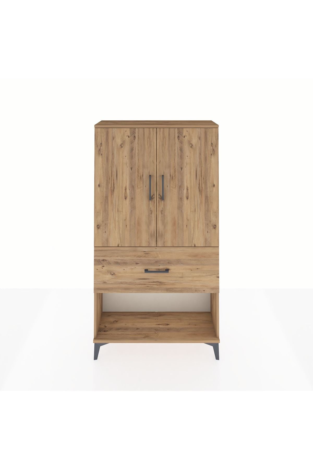 Arges Dolap 3 Raflı Tek Çekmeceli 2 Kapaklı 88x30x163 Çam-Çam