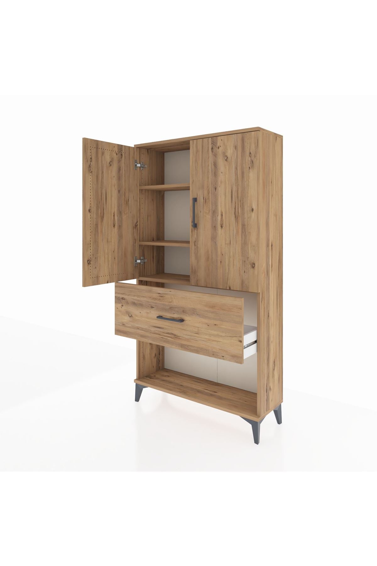 Arges Dolap 3 Raflı Tek Çekmeceli 2 Kapaklı 88x30x163 Çam-Çam