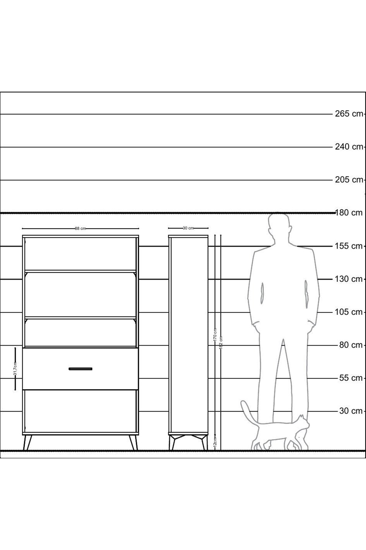 Arges Dolap 3 Raflı Tek Çekmeceli 88x30x163 Çam-Antrasit