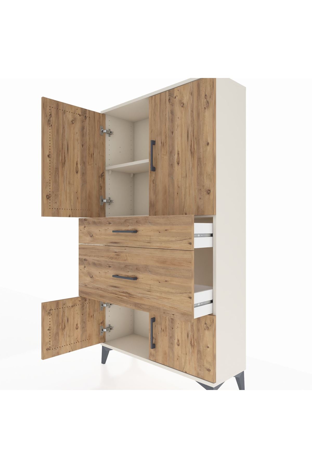 Arges Dolap 2 Raflı 2 Çekmeceli 4 Kapaklı 88x30x163 Aytaşı-Çam