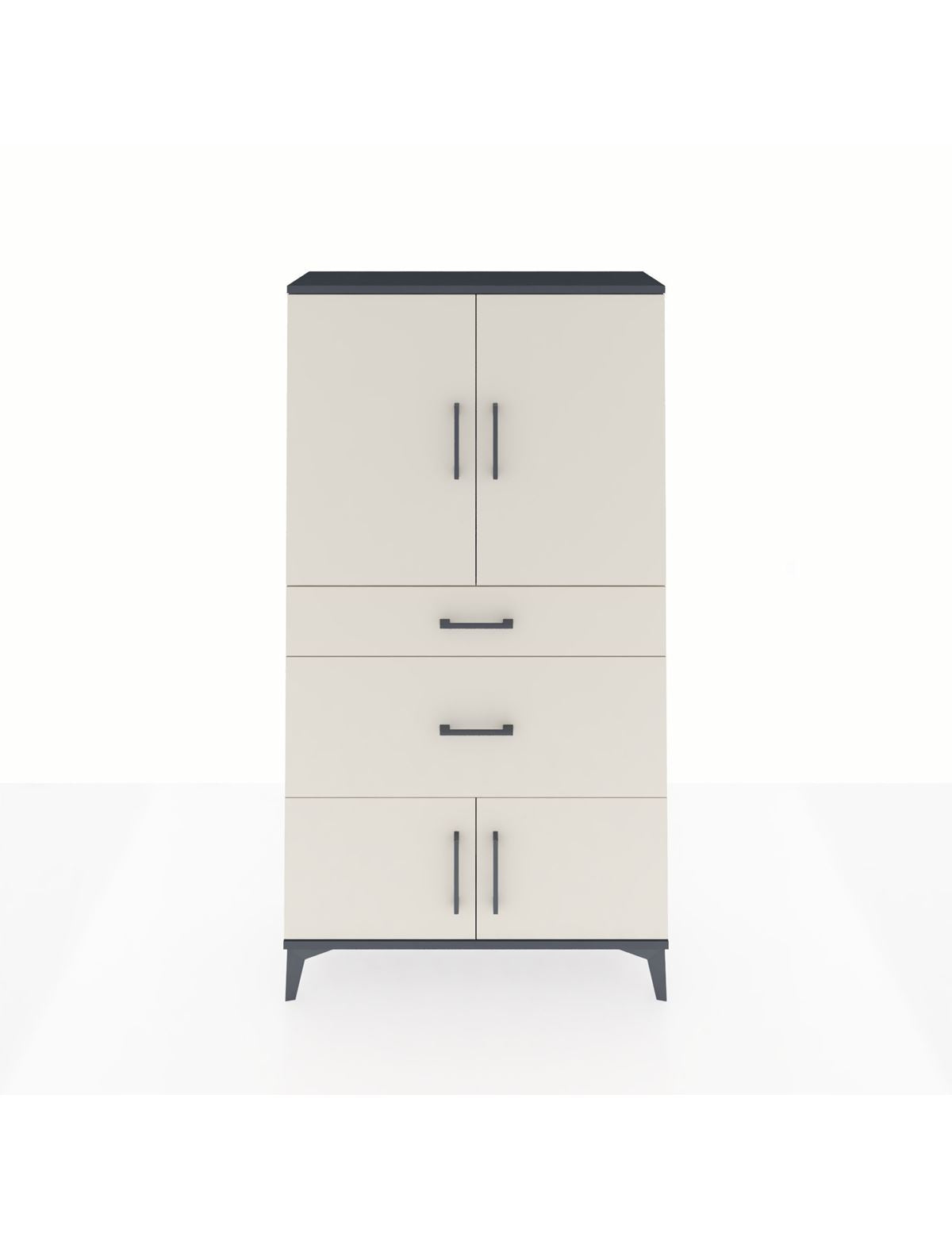 Arges Dolap 2 Raflı 2 Çekmeceli 4 Kapaklı 88x30x163 Antrasit-Aytaşı