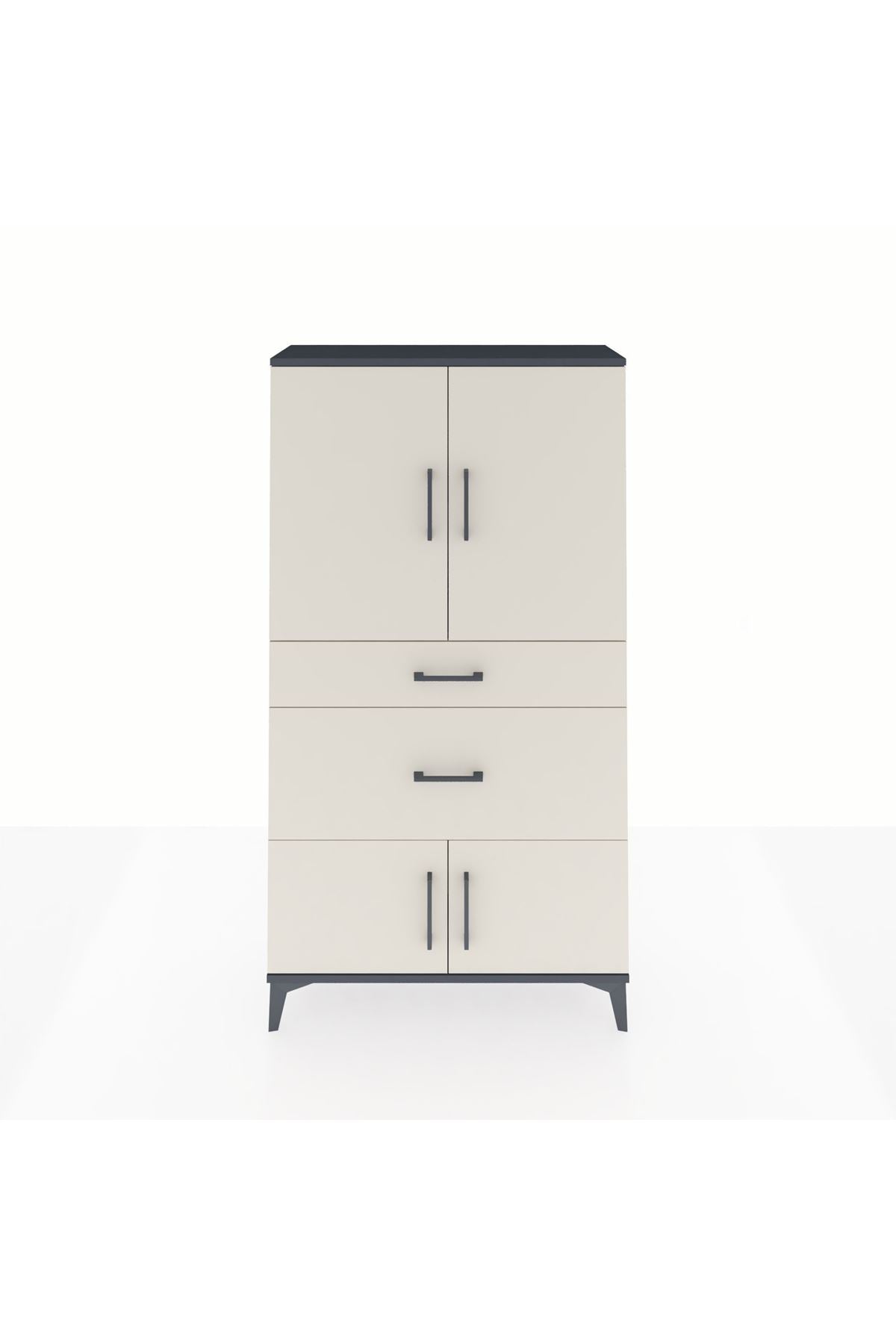 Arges Dolap 2 Raflı 2 Çekmeceli 4 Kapaklı 88x30x163 Antrasit-Aytaşı