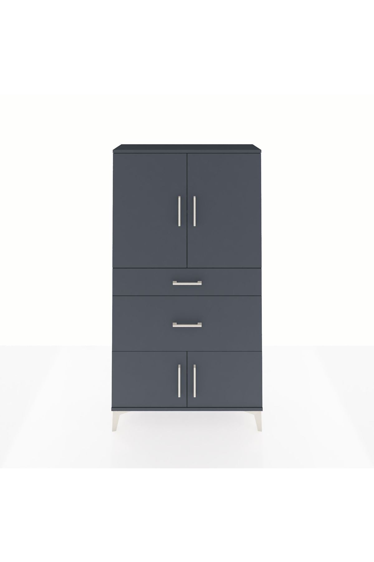 Arges Dolap 2 Raflı 2 Çekmeceli 4 Kapaklı 88x30x163 Antrasit-Antrasit