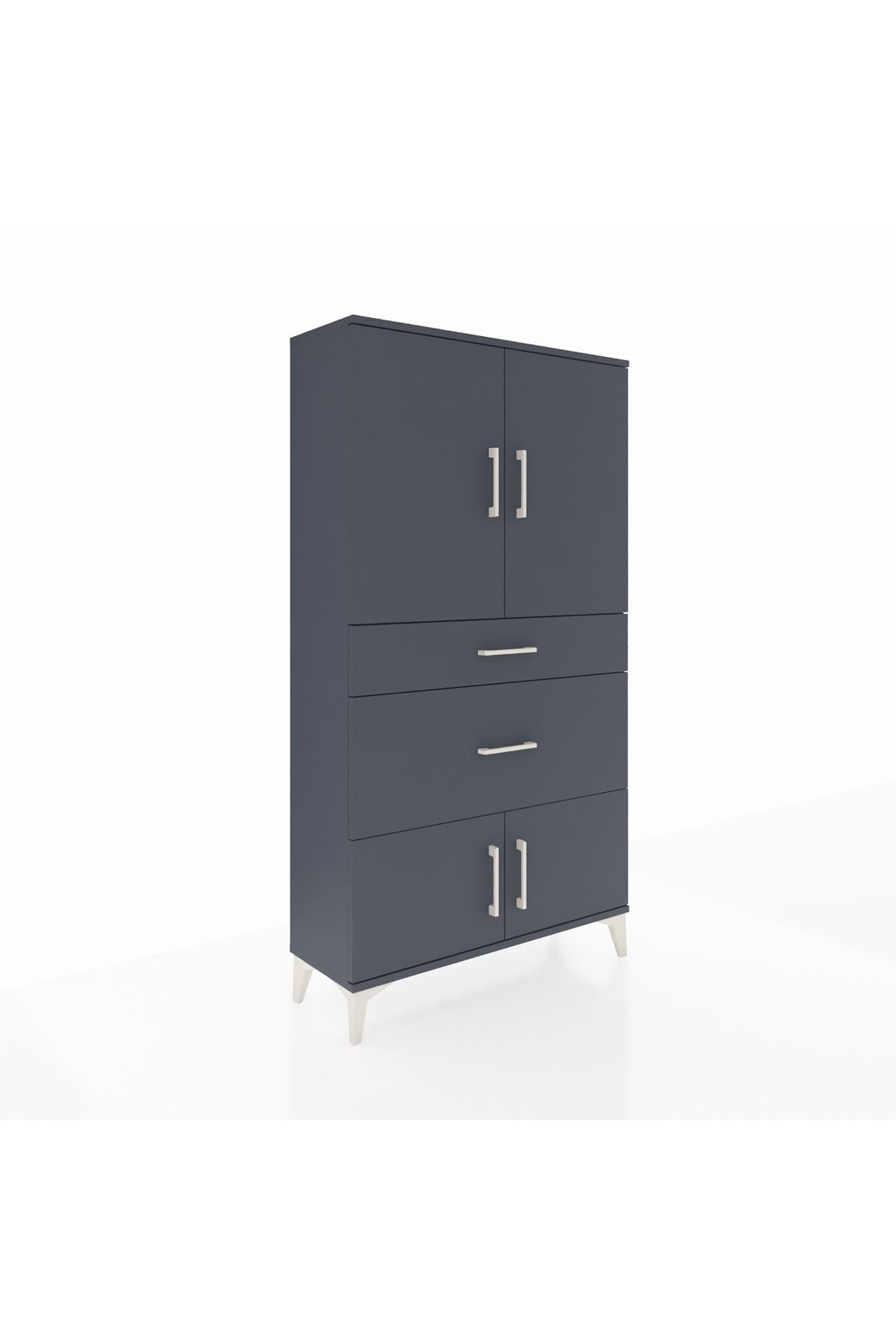 Arges Dolap 2 Raflı 2 Çekmeceli 4 Kapaklı 88x30x163 Antrasit-Antrasit