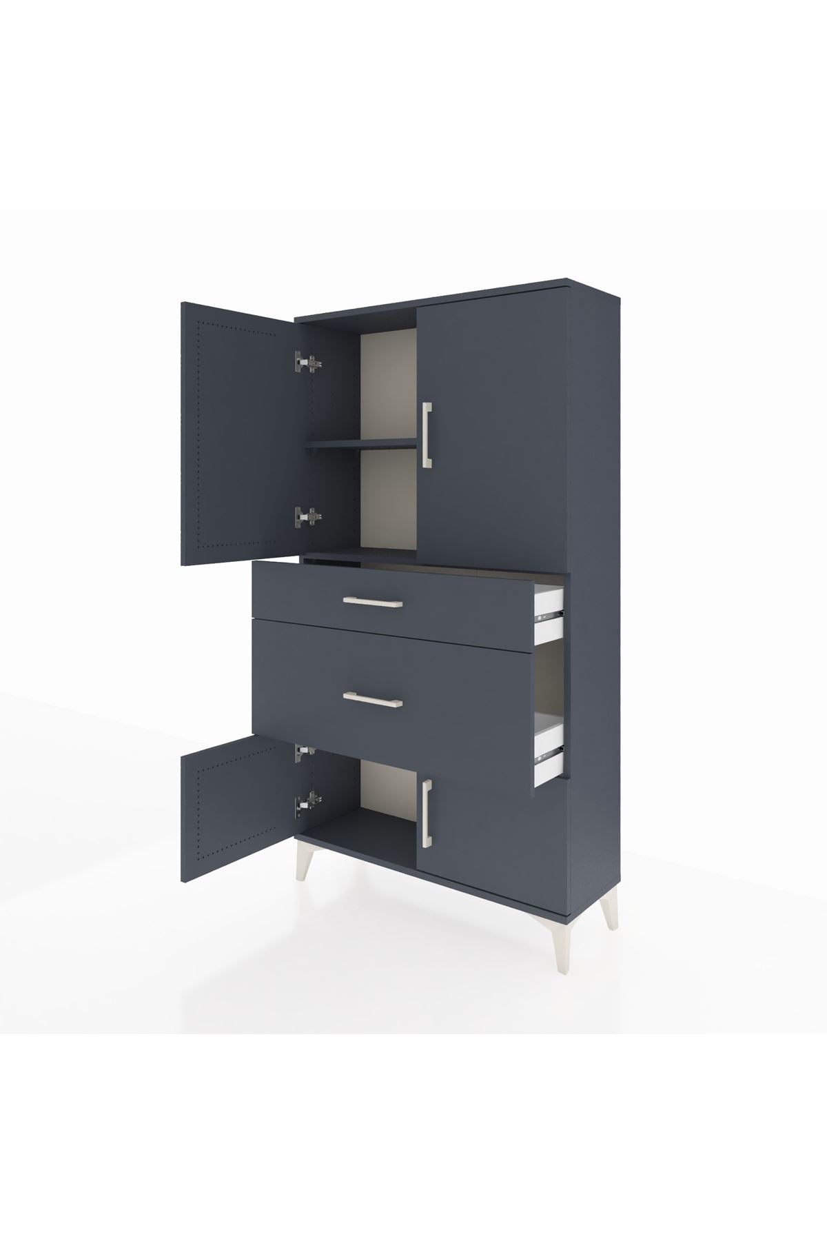 Arges Dolap 2 Raflı 2 Çekmeceli 4 Kapaklı 88x30x163 Antrasit-Antrasit