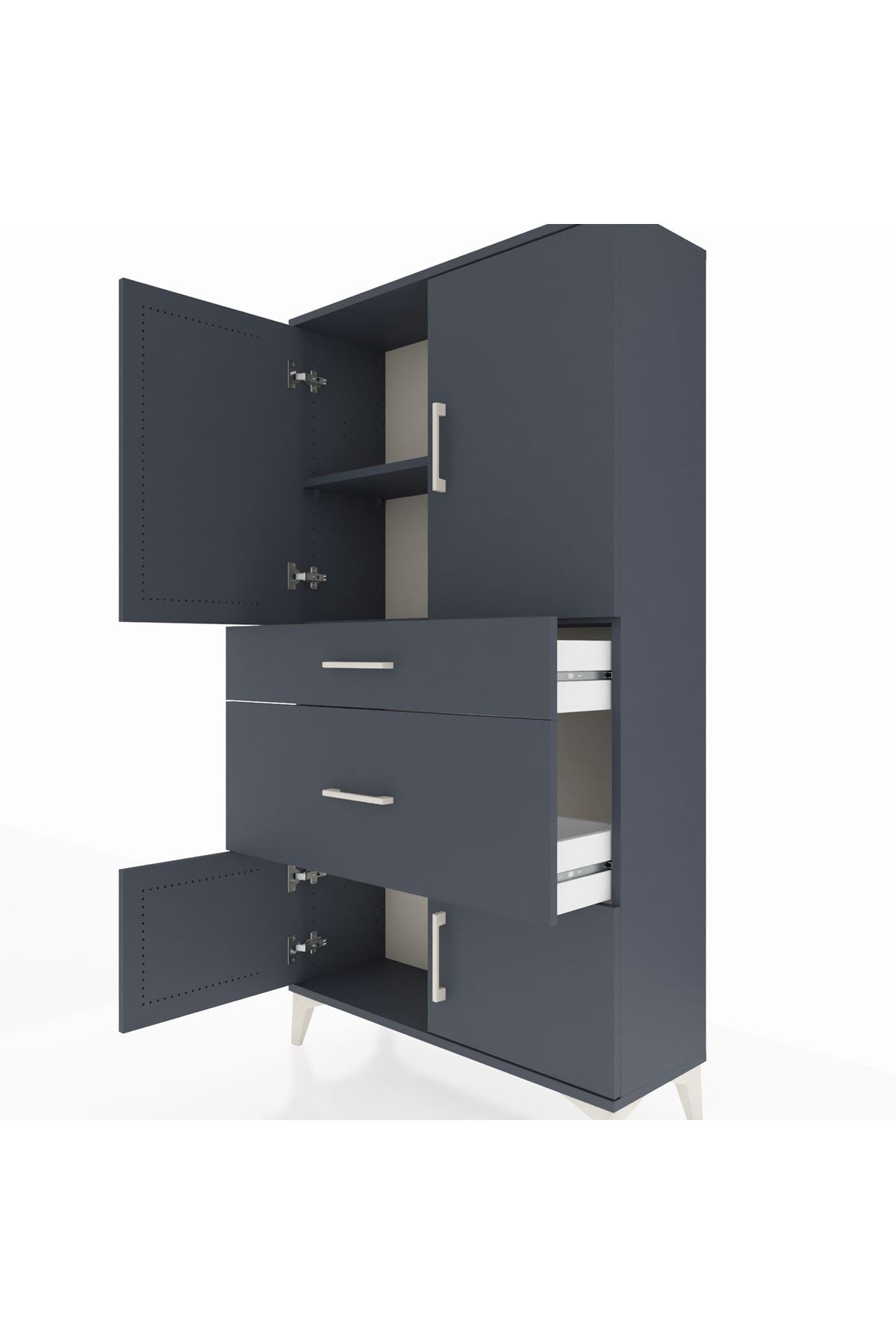 Arges Dolap 2 Raflı 2 Çekmeceli 4 Kapaklı 88x30x163 Antrasit-Antrasit