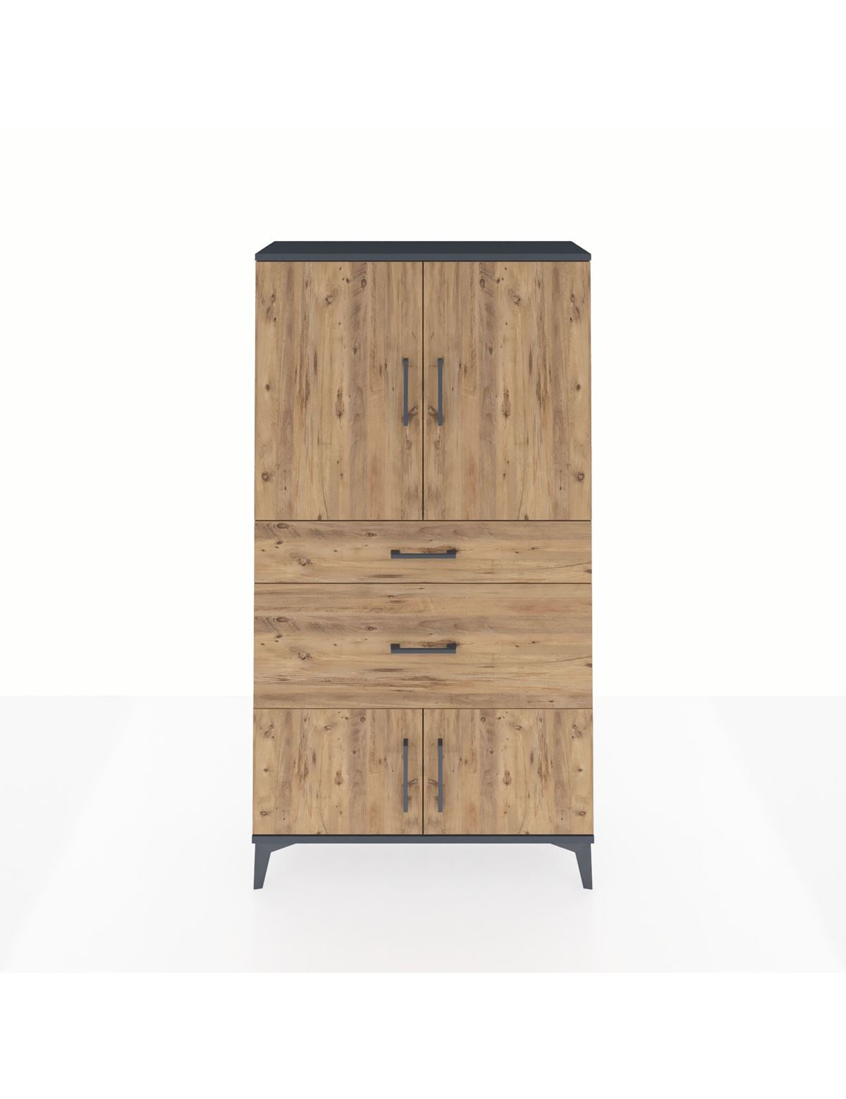 Arges Dolap 2 Raflı 2 Çekmeceli 4 Kapaklı 88x30x163 Antrasit-Çam