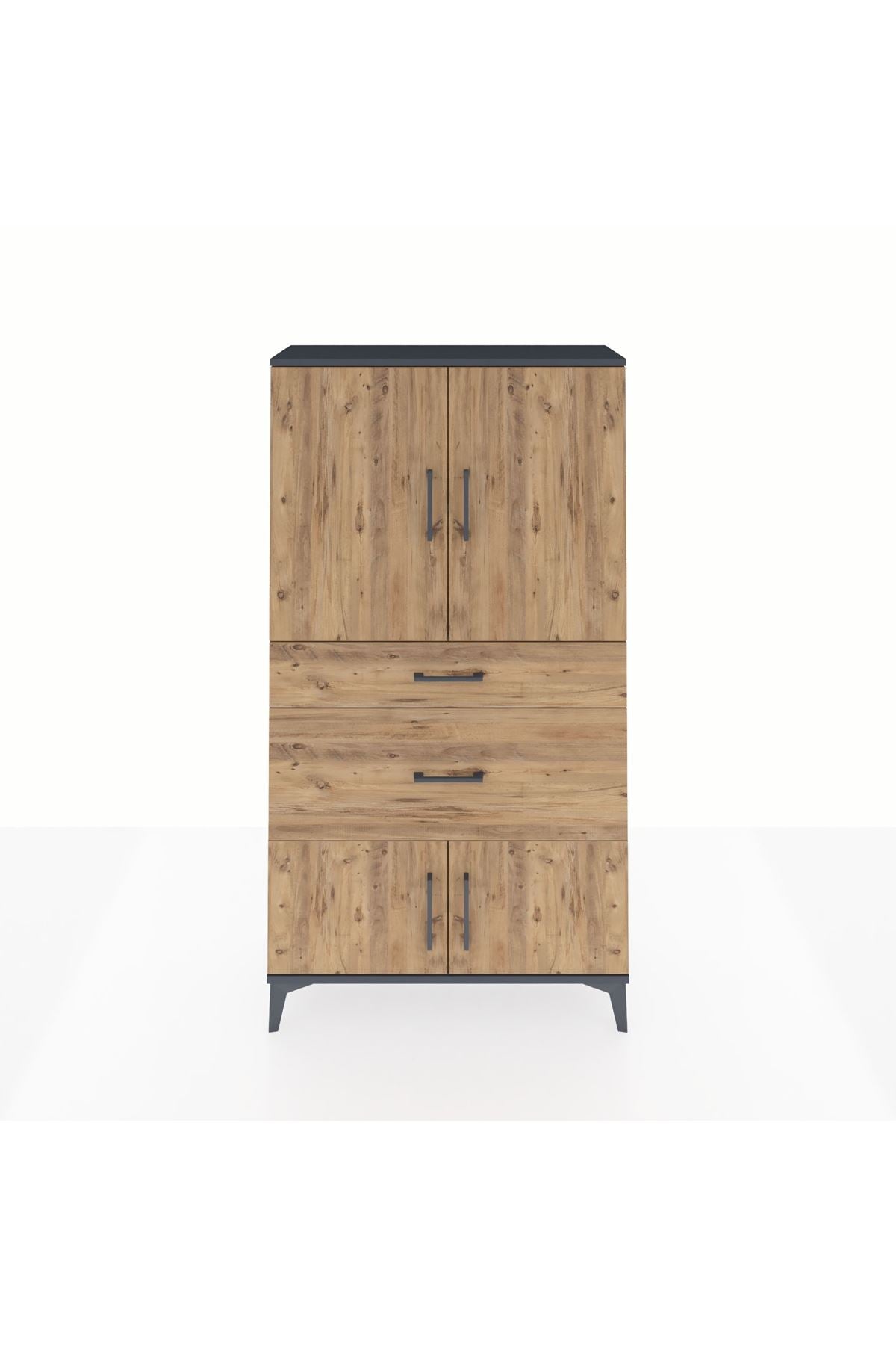 Arges Dolap 2 Raflı 2 Çekmeceli 4 Kapaklı 88x30x163 Antrasit-Çam