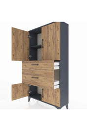 Arges Dolap 2 Raflı 2 Çekmeceli 4 Kapaklı 88x30x163 Antrasit-Çam