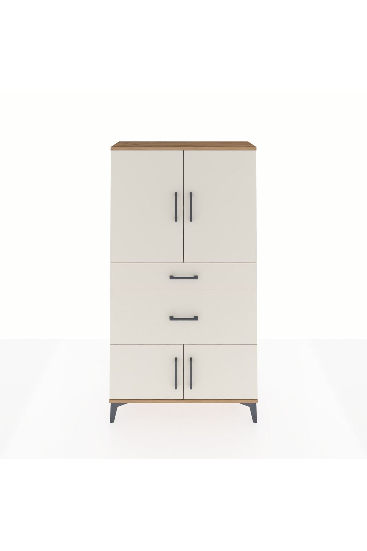 Arges Dolap 2 Raflı 2 Çekmeceli 4 Kapaklı 88x30x163 Çam-Aytaşı