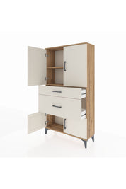 Arges Dolap 2 Raflı 2 Çekmeceli 4 Kapaklı 88x30x163 Çam-Aytaşı