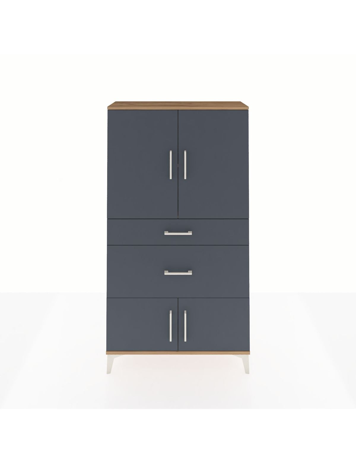 Arges Dolap 2 Raflı 2 Çekmeceli 4 Kapaklı 88x30x163 Çam-Antrasit