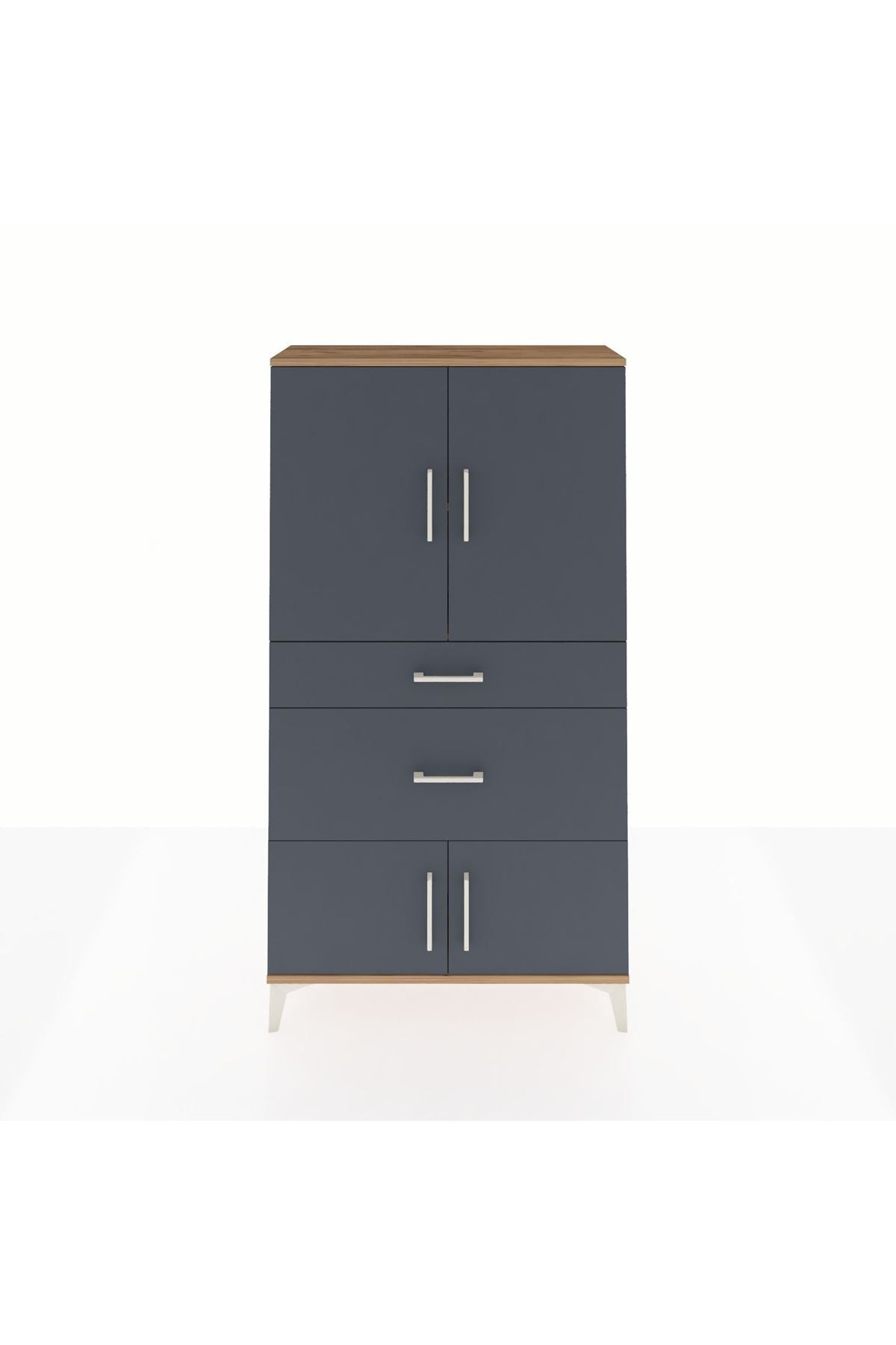 Arges Dolap 2 Raflı 2 Çekmeceli 4 Kapaklı 88x30x163 Çam-Antrasit